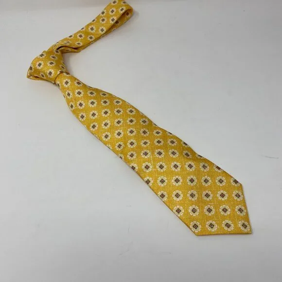 NEW kiton golden yellow print 100% silk mens neck tie